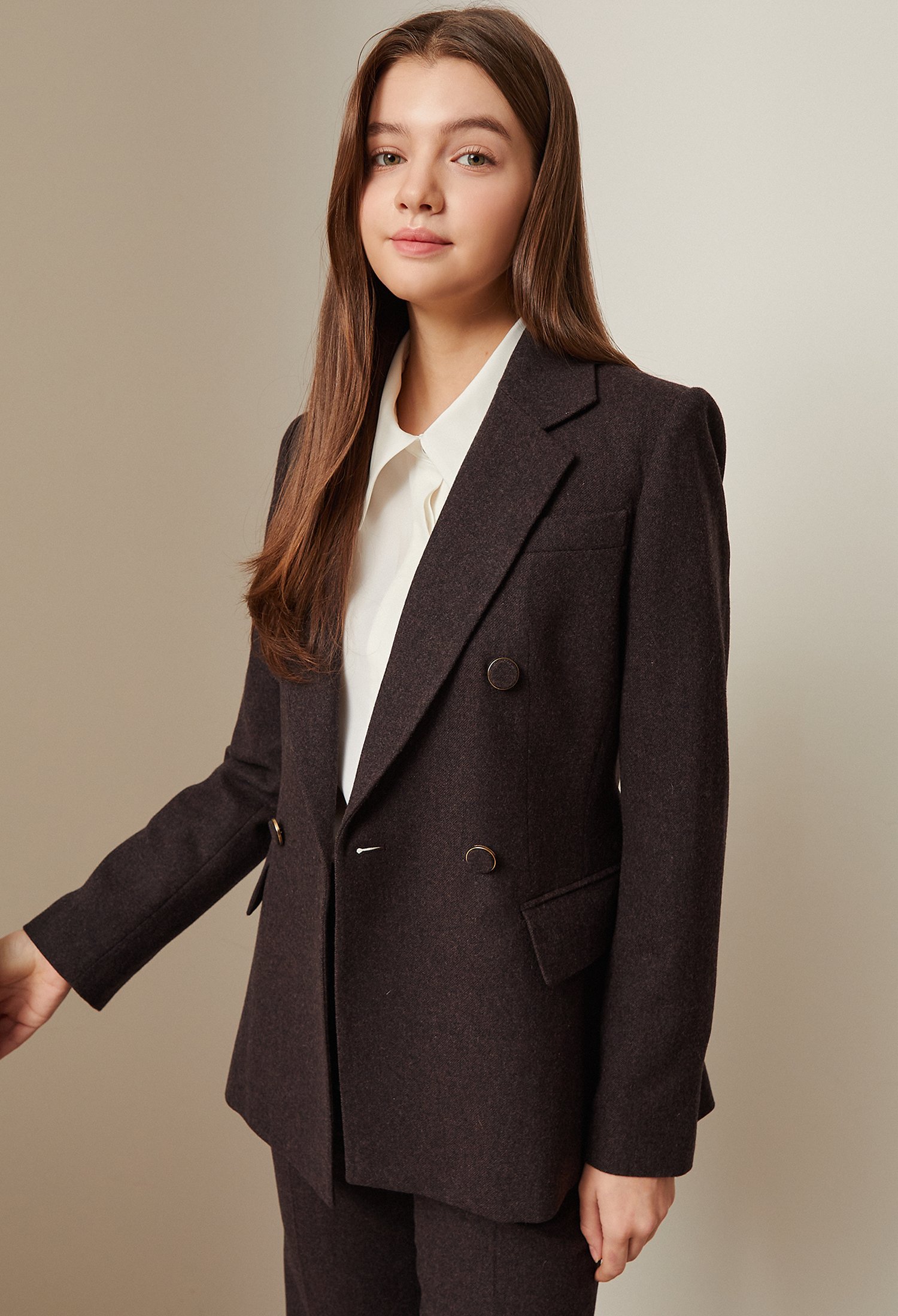 더블 브레스트 울 재킷 (BROWN)
