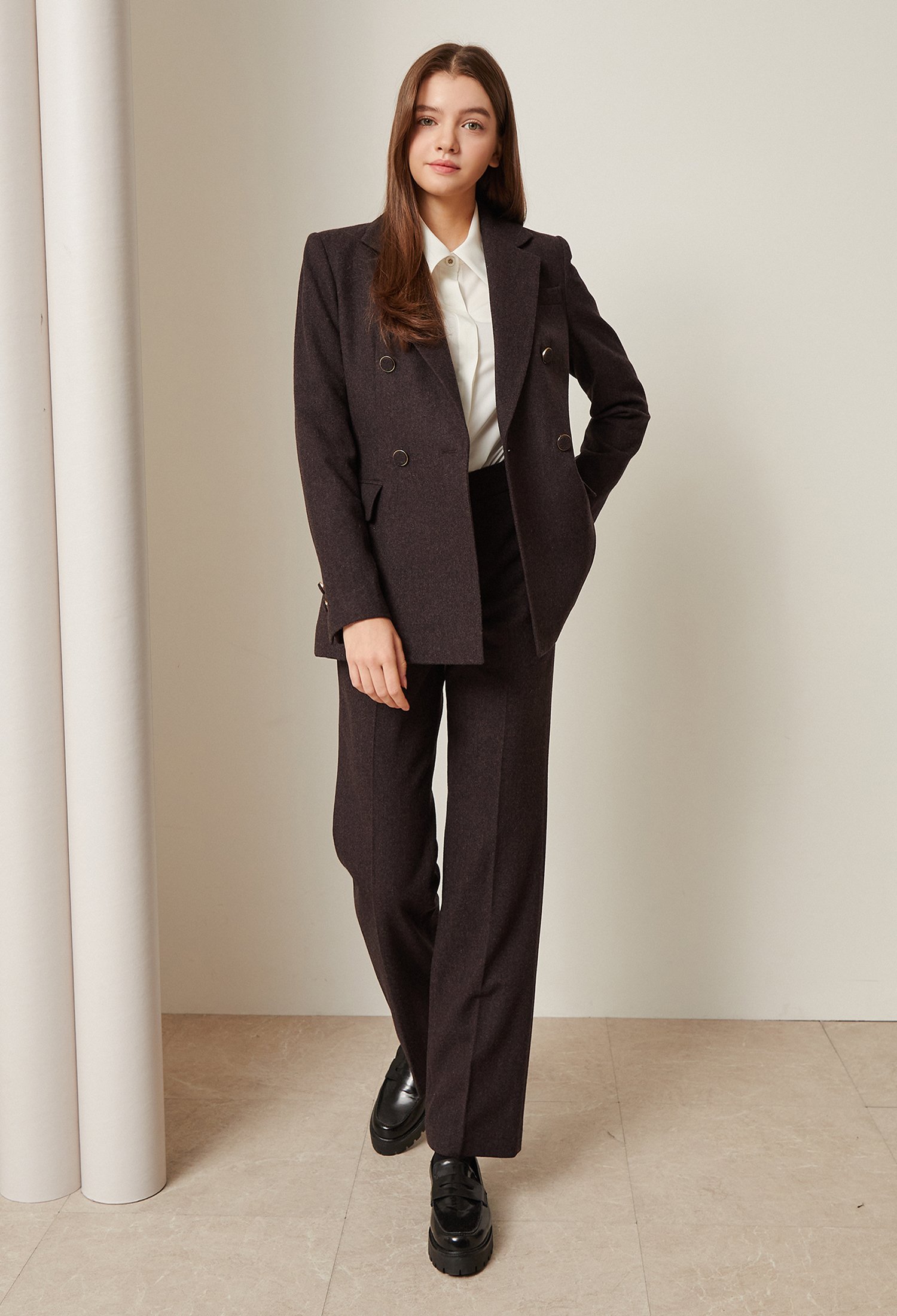 울 일자핏 팬츠 (BROWN)
