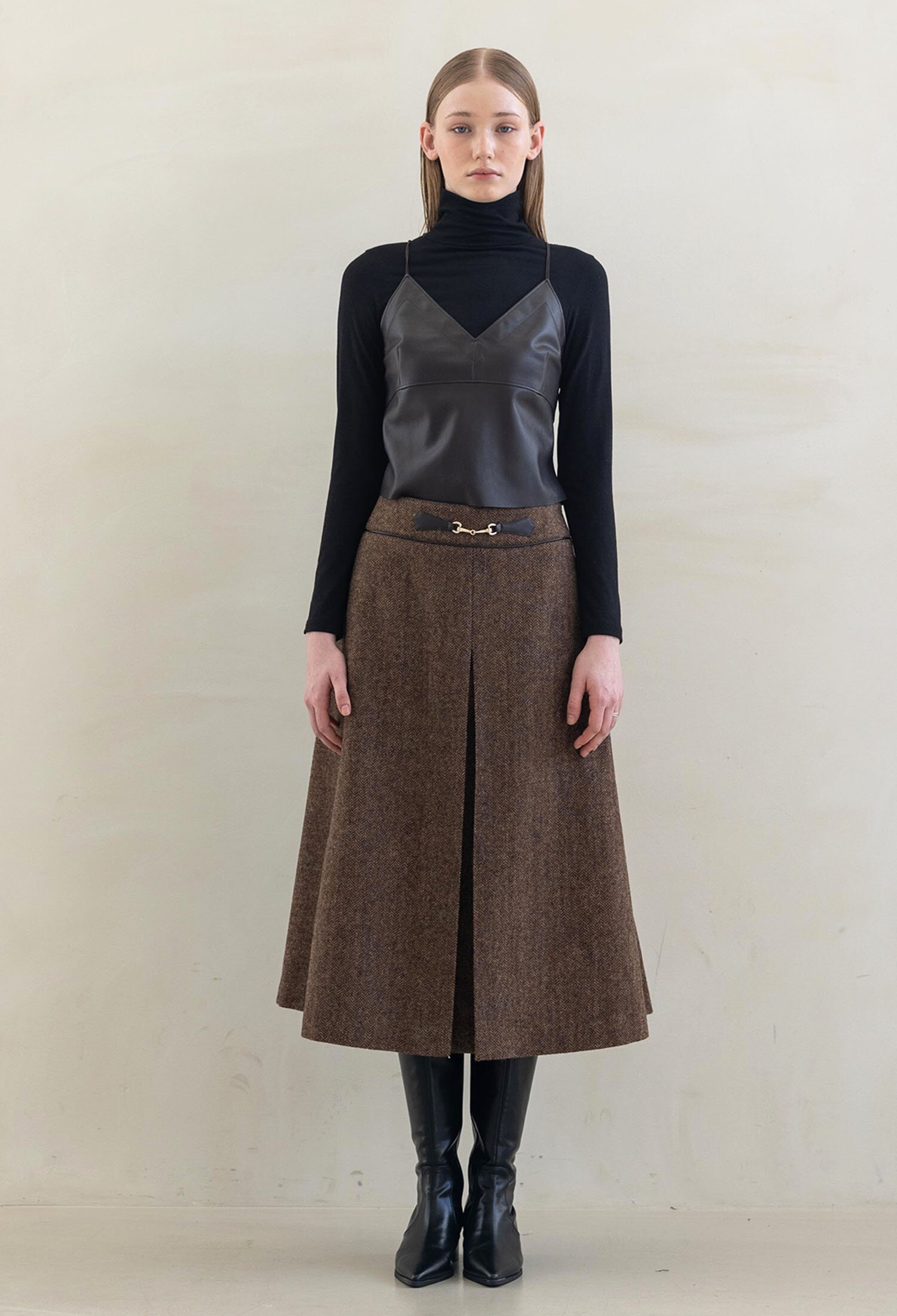 WOOL HERRINGBONE SEMI FLARE SKIRT