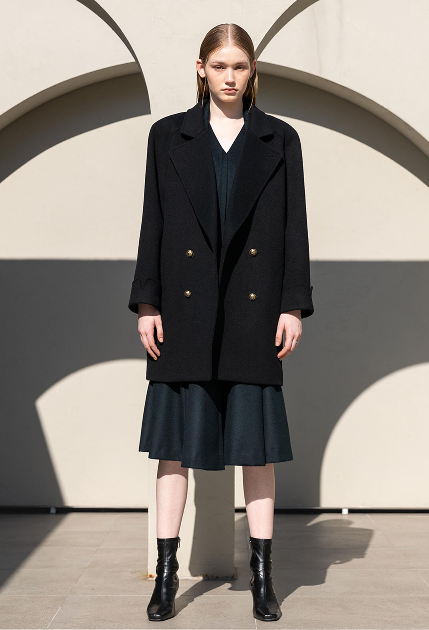 OVERFIT WOOL RAGLAN SLEEVE HALF COAT