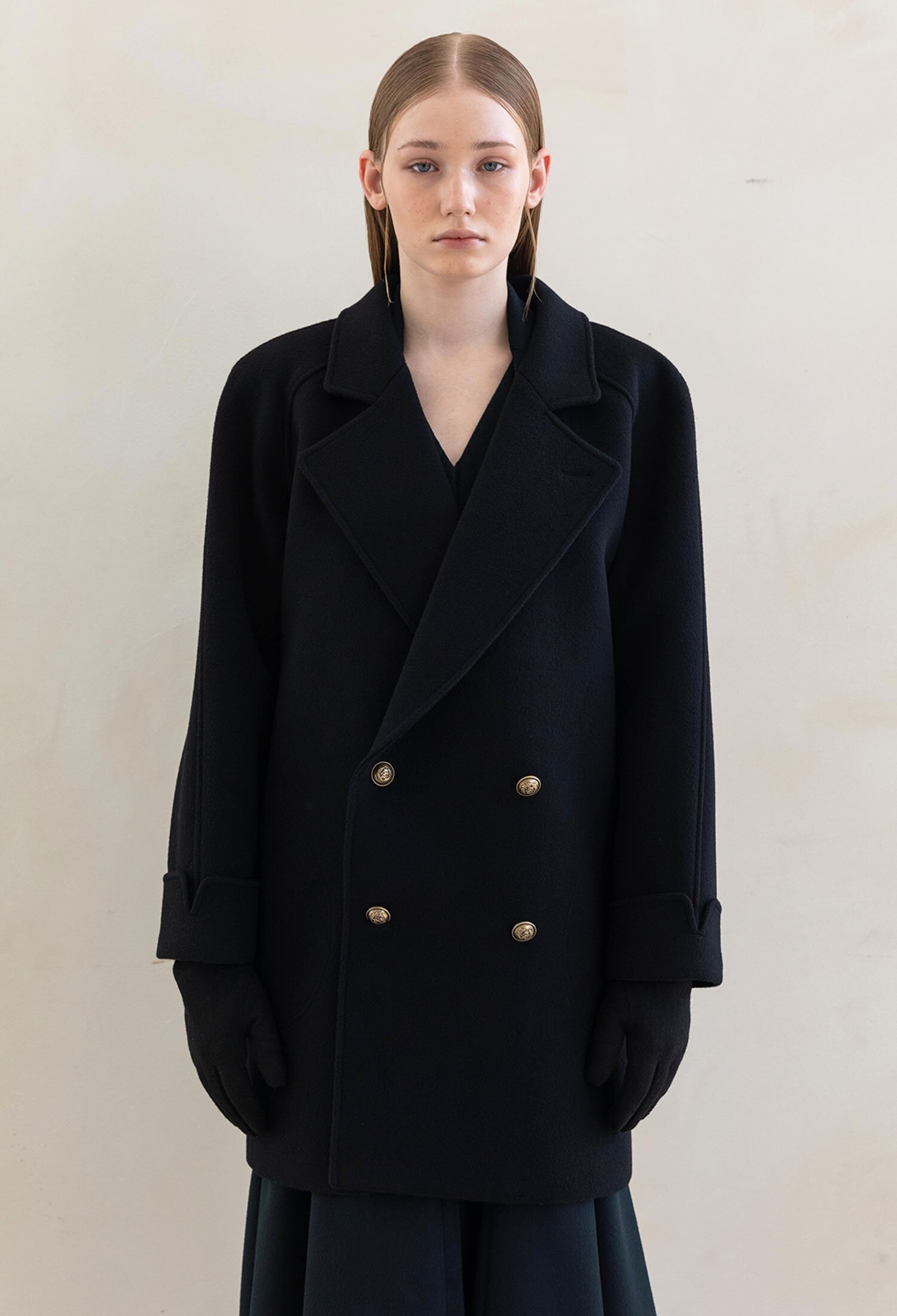 OVERFIT WOOL RAGLAN SLEEVE HALF COAT