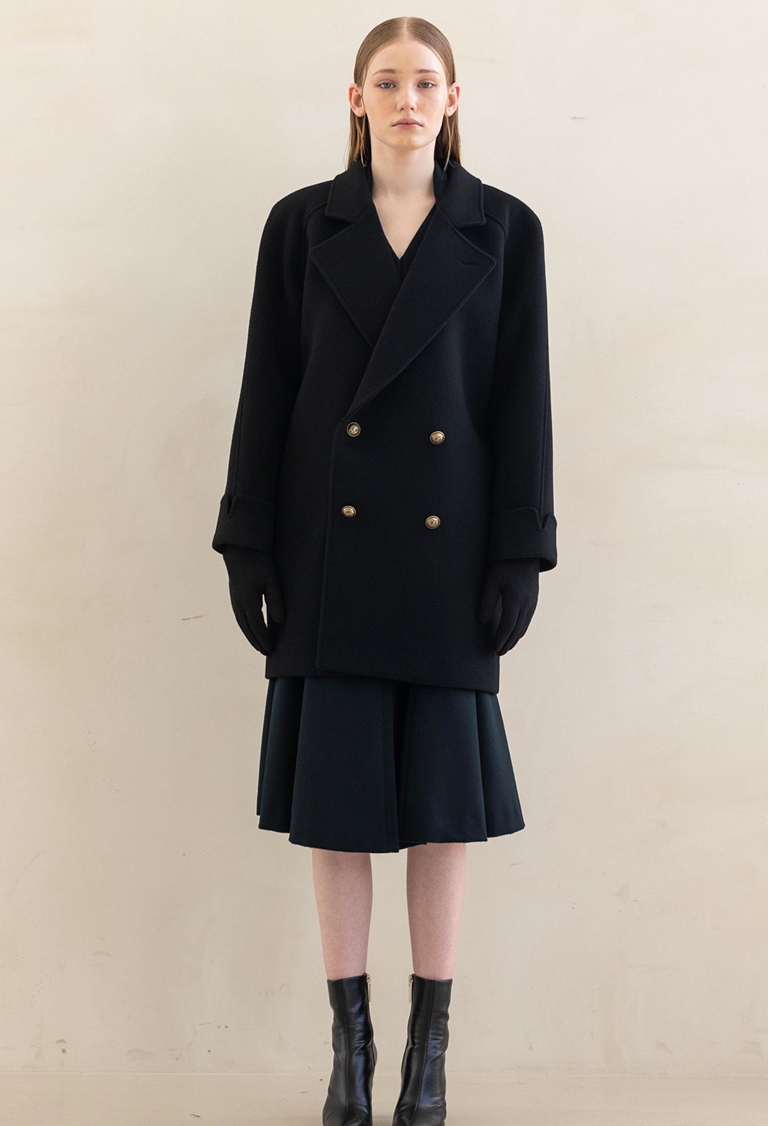 OVERFIT WOOL RAGLAN SLEEVE HALF COAT
