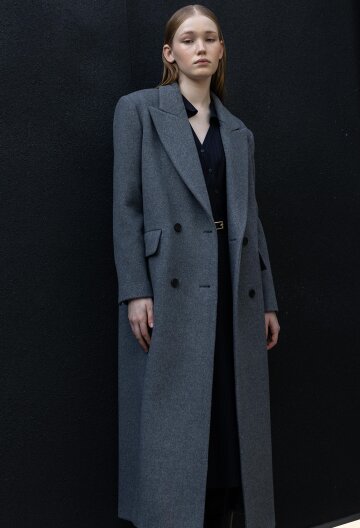 CASHMERE TAILORED DOUBLE LONG COAT GREY