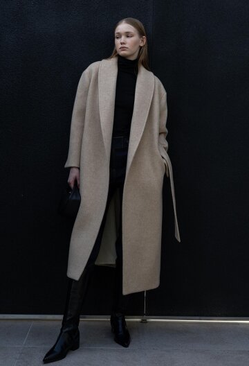 CAMEL SHOWL COLLAR LONG COAT