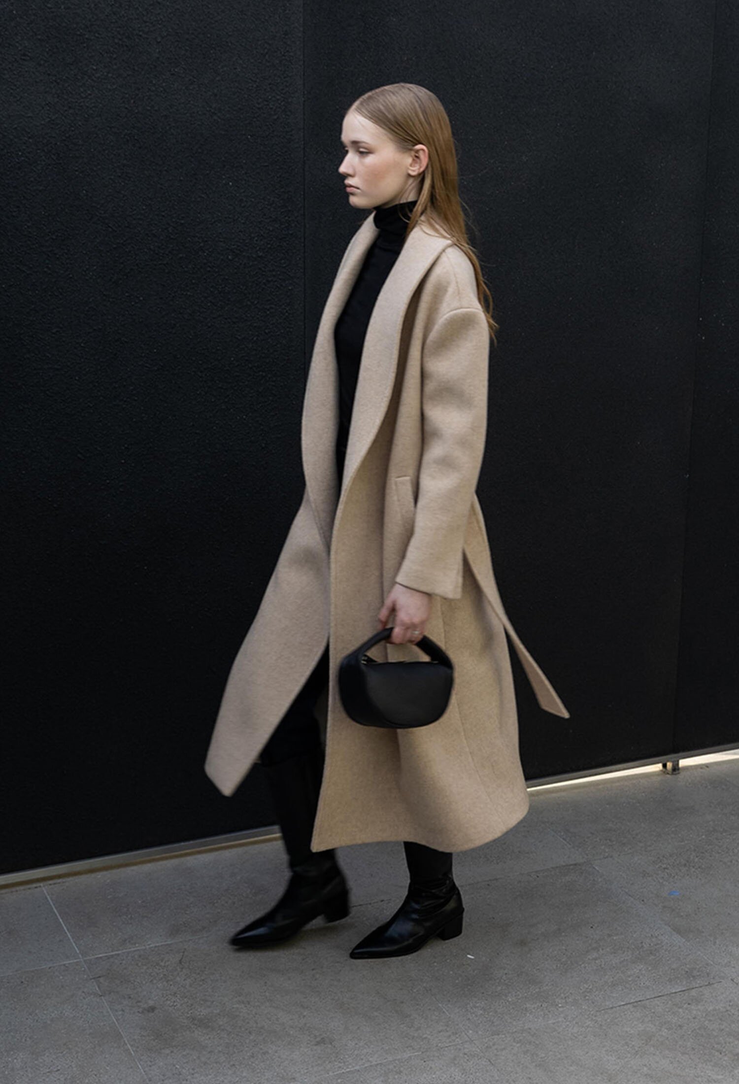 CAMEL SHOWL COLLAR LONG COAT