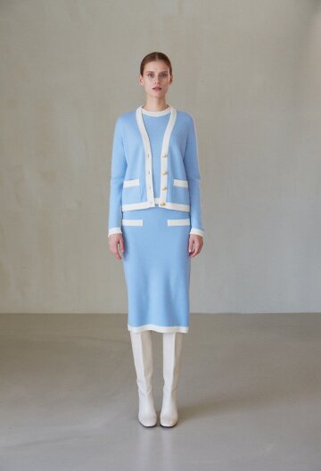 [칼레이트] 칼라 콤비 니트 스커트 BLUE