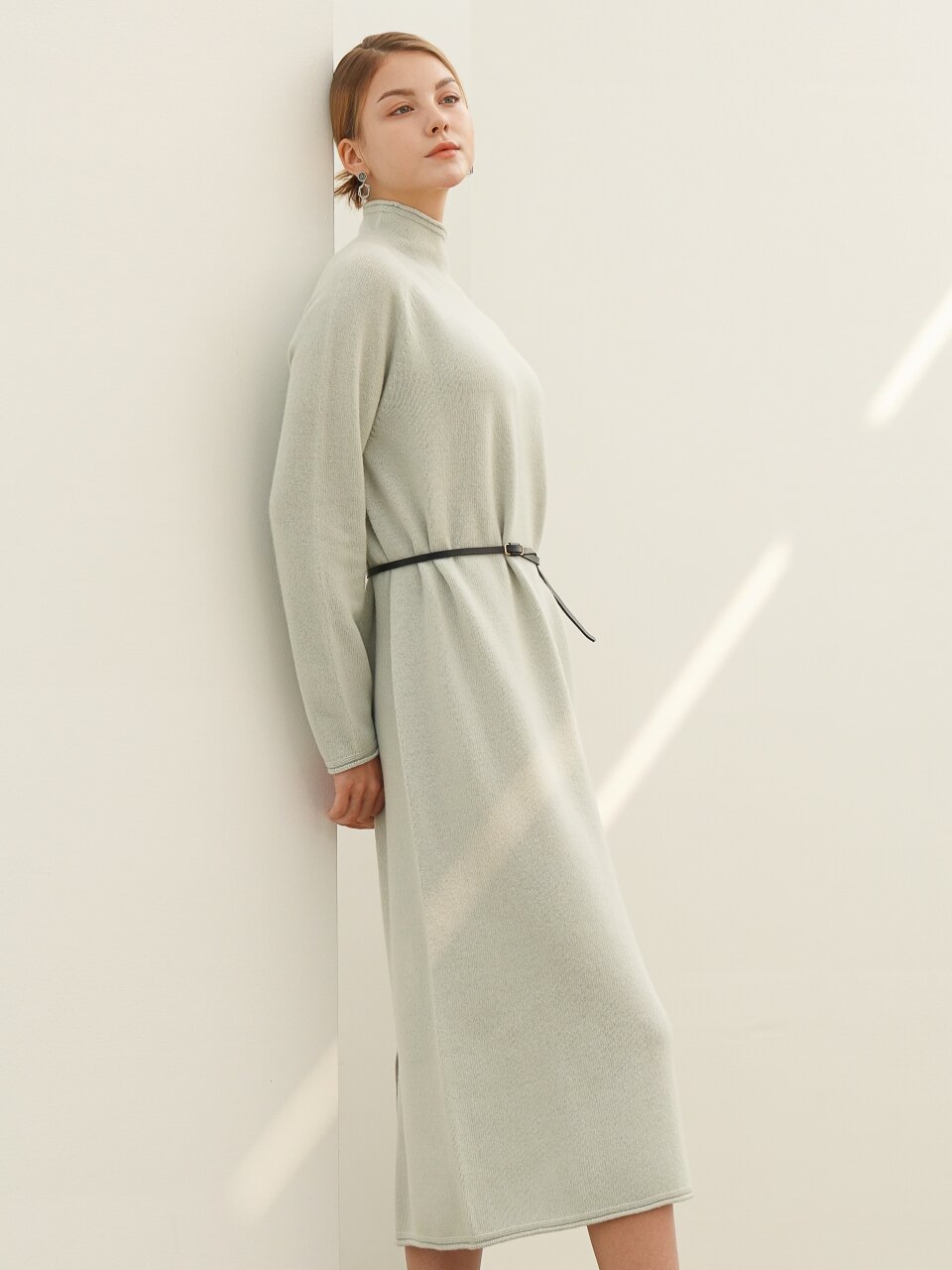High-neck Cashmere Knit Dress _Ivory