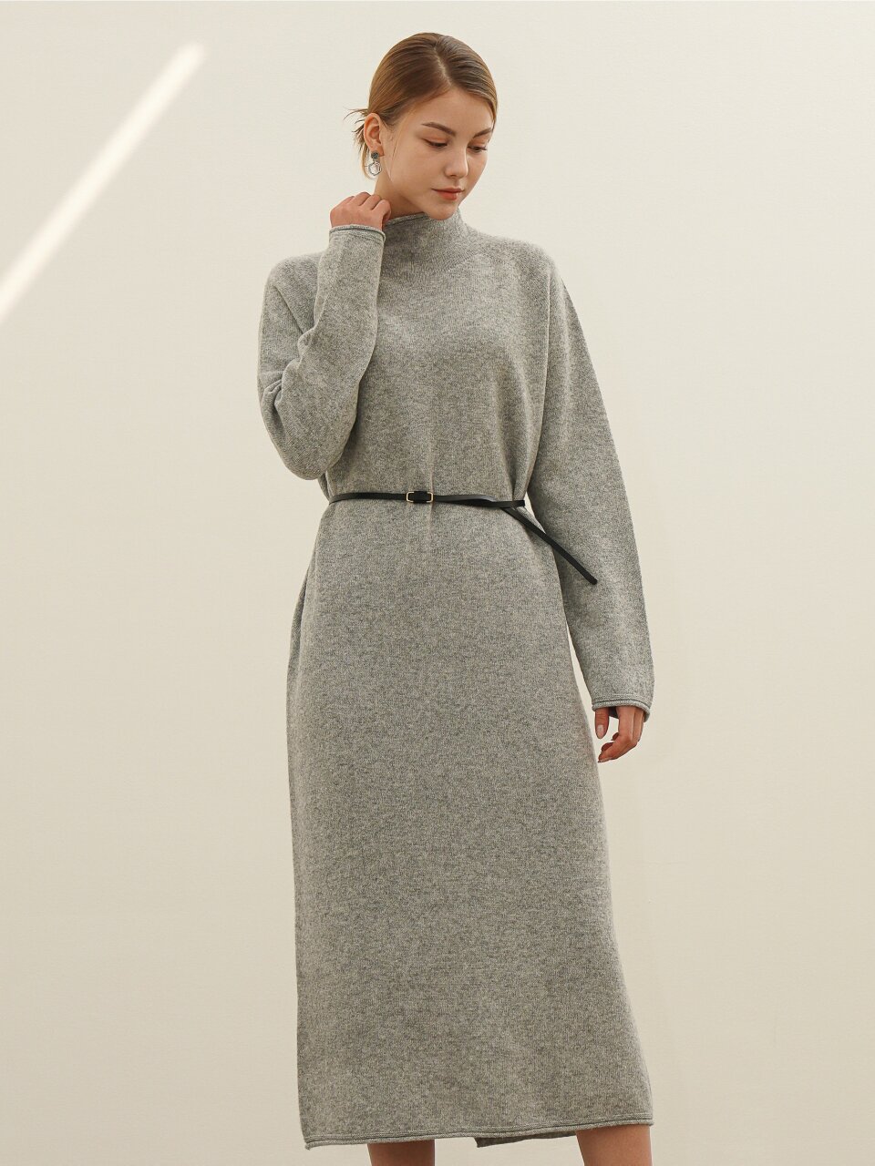 High-neck Cashmere Knit Dress _Ivory