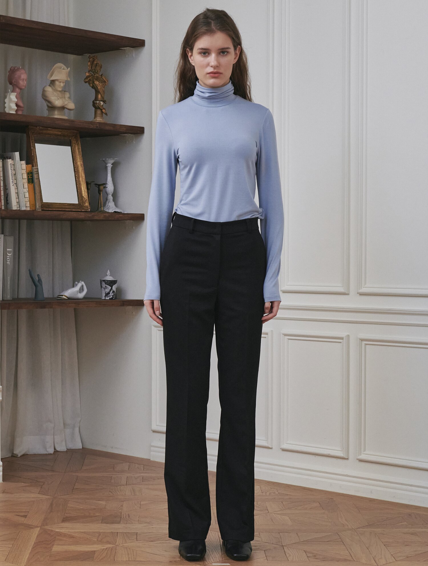 Slim Fit Turtleneck T-Shirt - Sky Blue