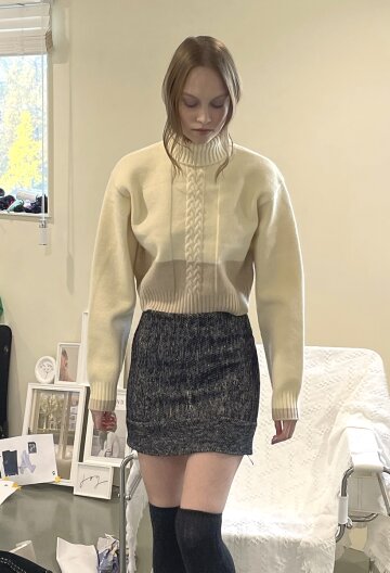 케이블 컬러 블록 니트 탑 (레드)