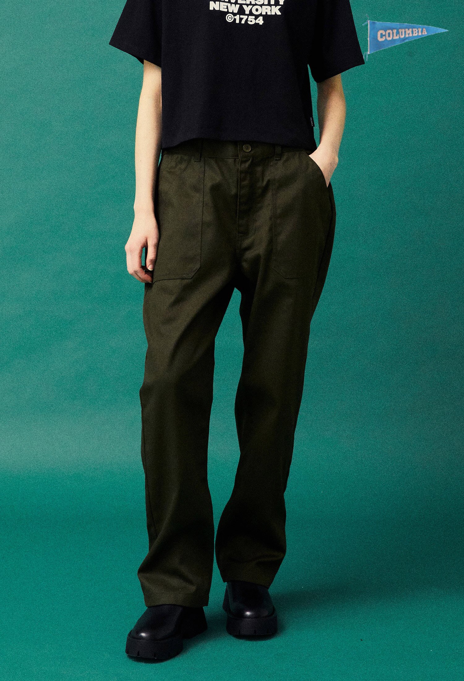 NYC LABEL CP REGULAR FIT FATIGUE PANTS 다크카키