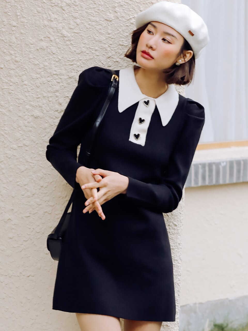 LS_Delighted fake two-piece puff dress_BLACK