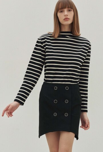 Audrey Stripe Boatneck Tee (Black & White)