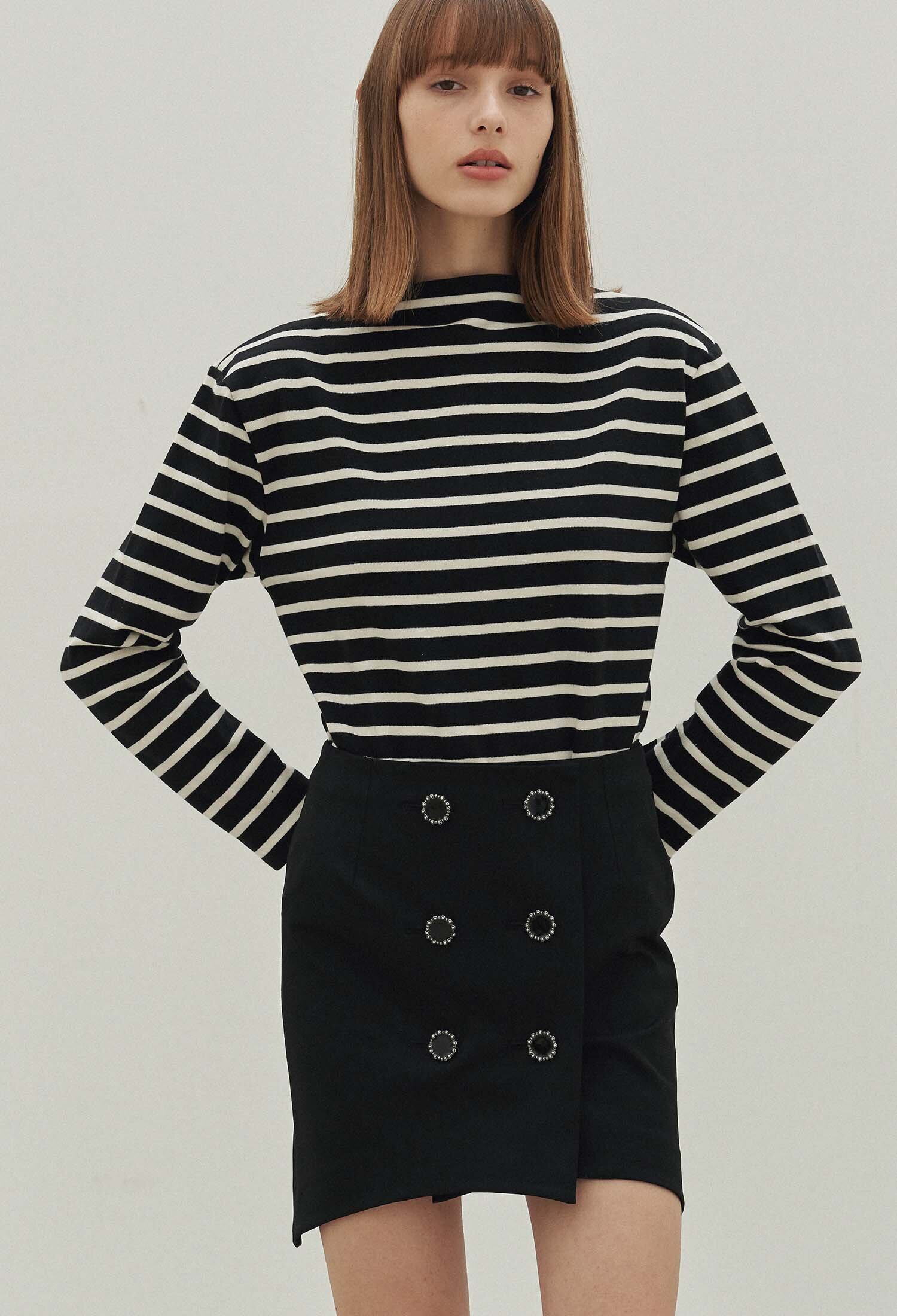 Audrey Stripe Boatneck Tee (Black & White)