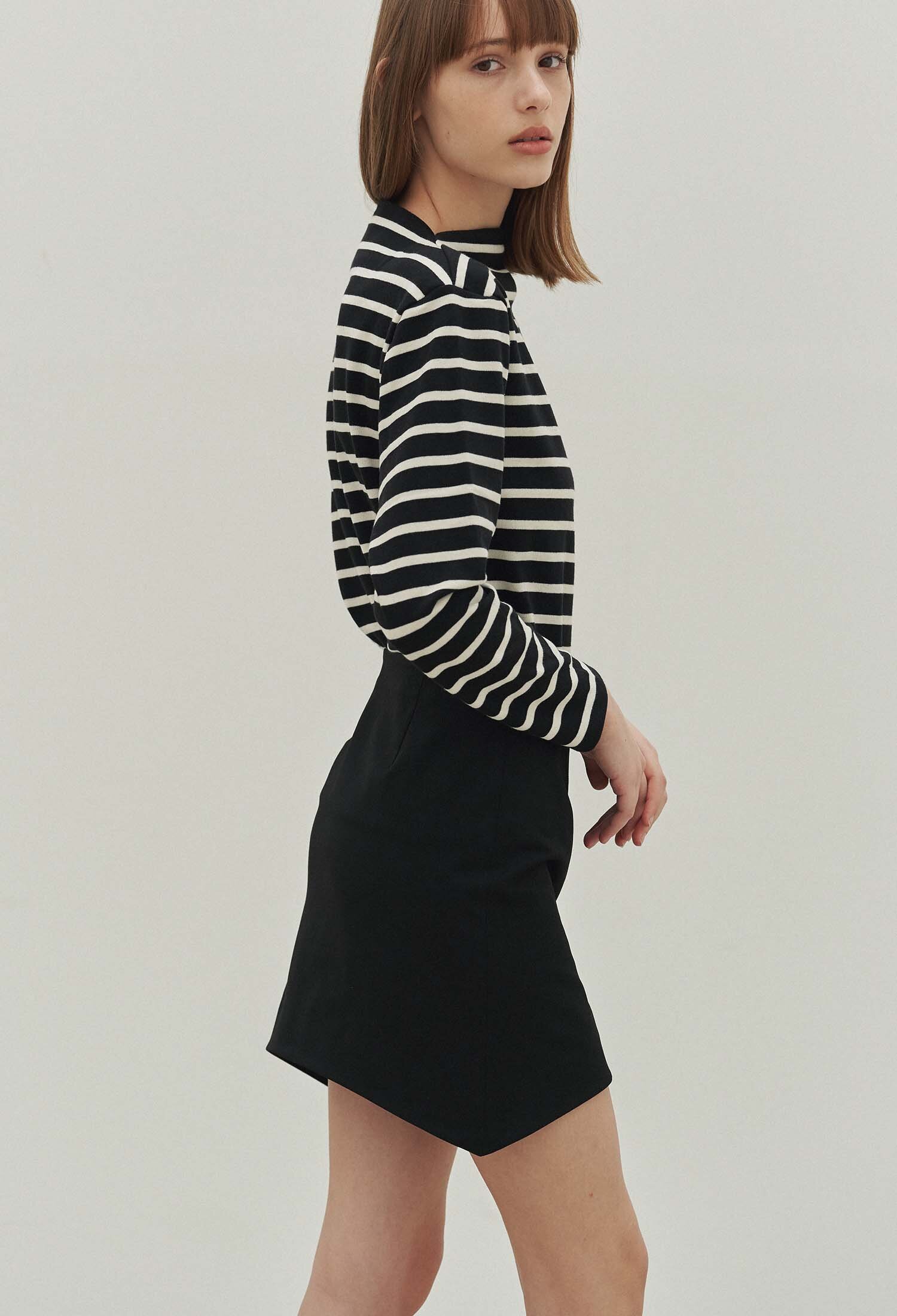 Audrey Stripe Boatneck Tee (Black & White)