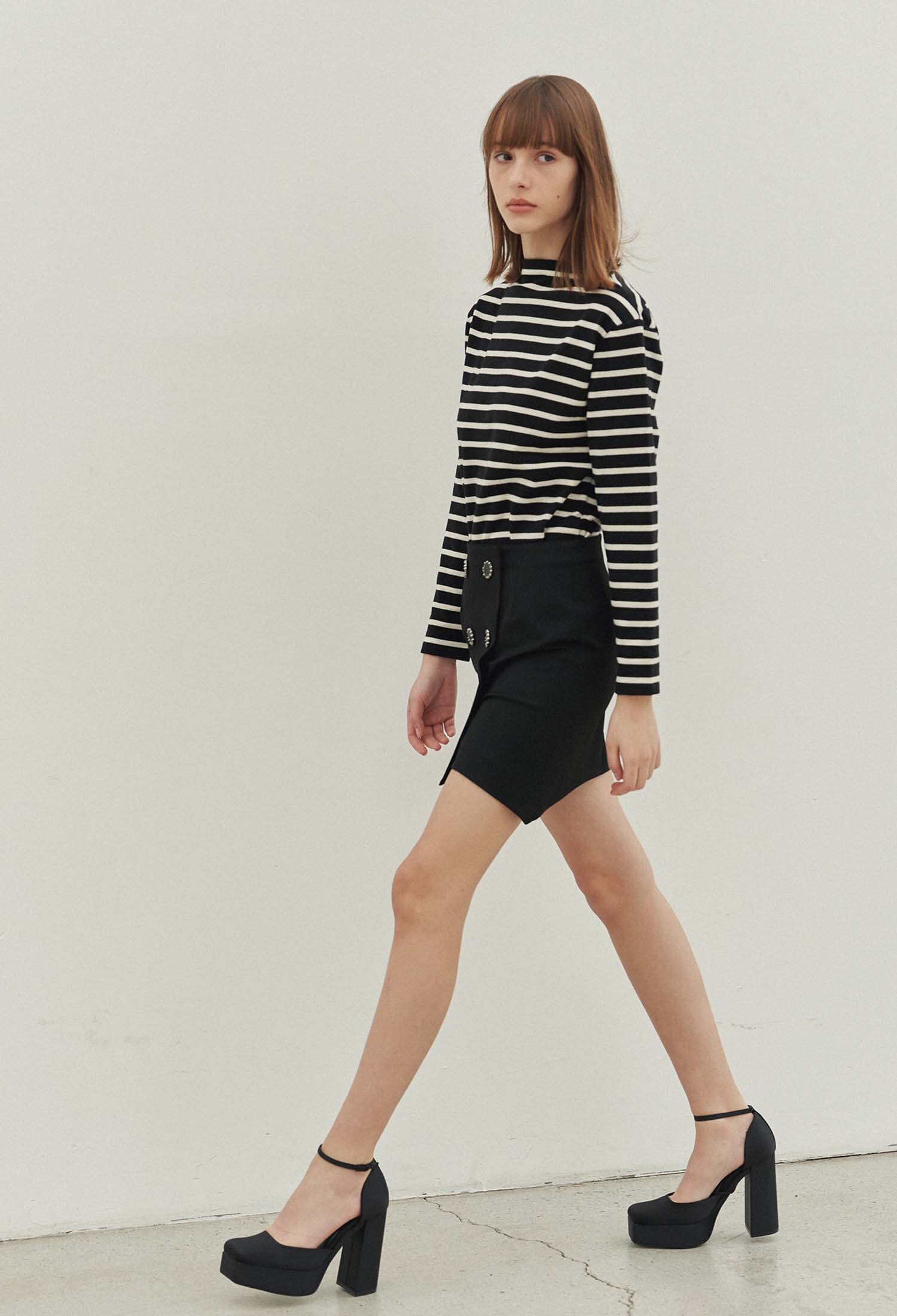 Audrey Stripe Boatneck Tee (Black & White)