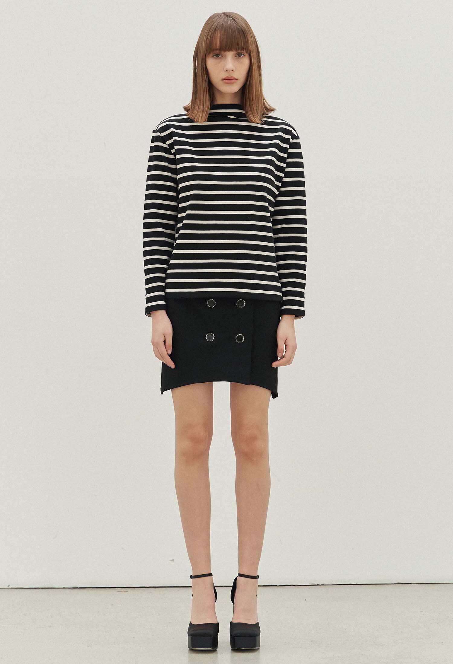 Audrey Stripe Boatneck Tee (Black & White)