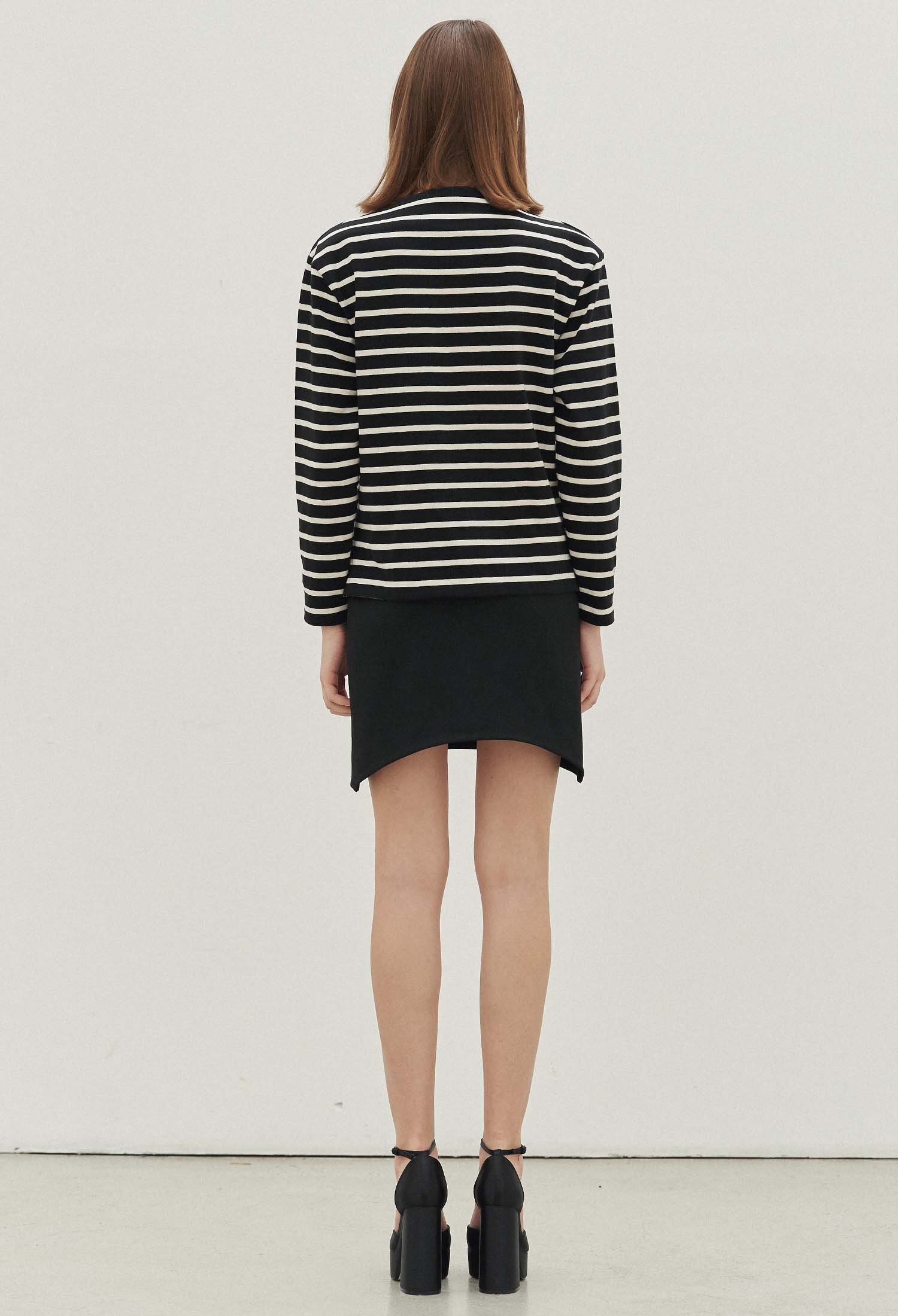 Audrey Stripe Boatneck Tee (Black & White)