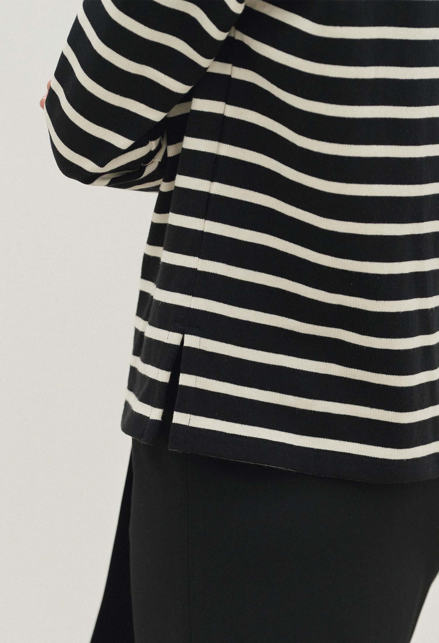 Audrey Stripe Boatneck Tee (Black & White)