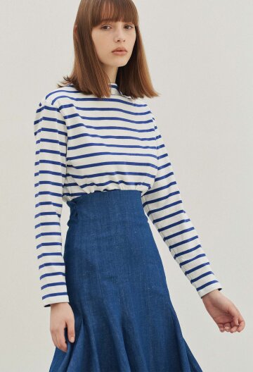 Audrey Stripe Boatneck Tee (Blue & White)