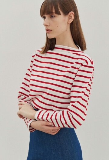 Audrey Stripe Boatneck Tee (Red & White)
