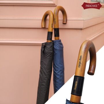 [각인우산] 루바토 가죽패치 곡자 우드그립 16살 자동 장우산 RJ22