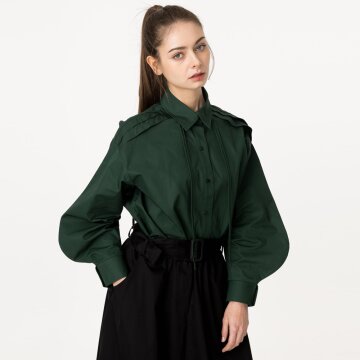 [분더가이스트] 비숍슬리브 스트링 블라우스 (그린)