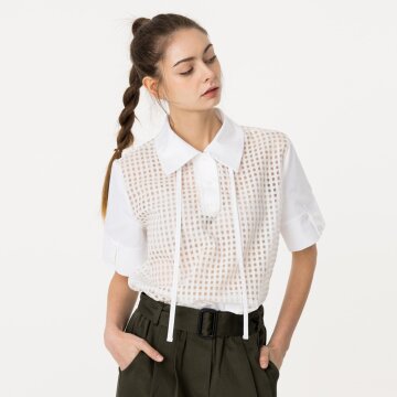 [분더가이스트] 배색 스트링 반팔셔츠 화이트