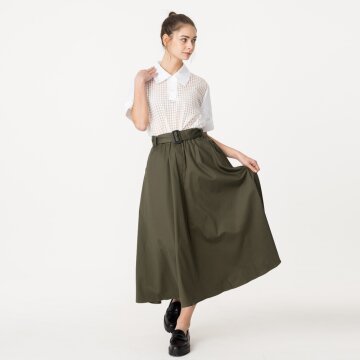 [분더가이스트] 스트링 플레어 롱스커트 카키