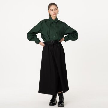 [분더가이스트] 스트링 플레어 롱스커트 블랙