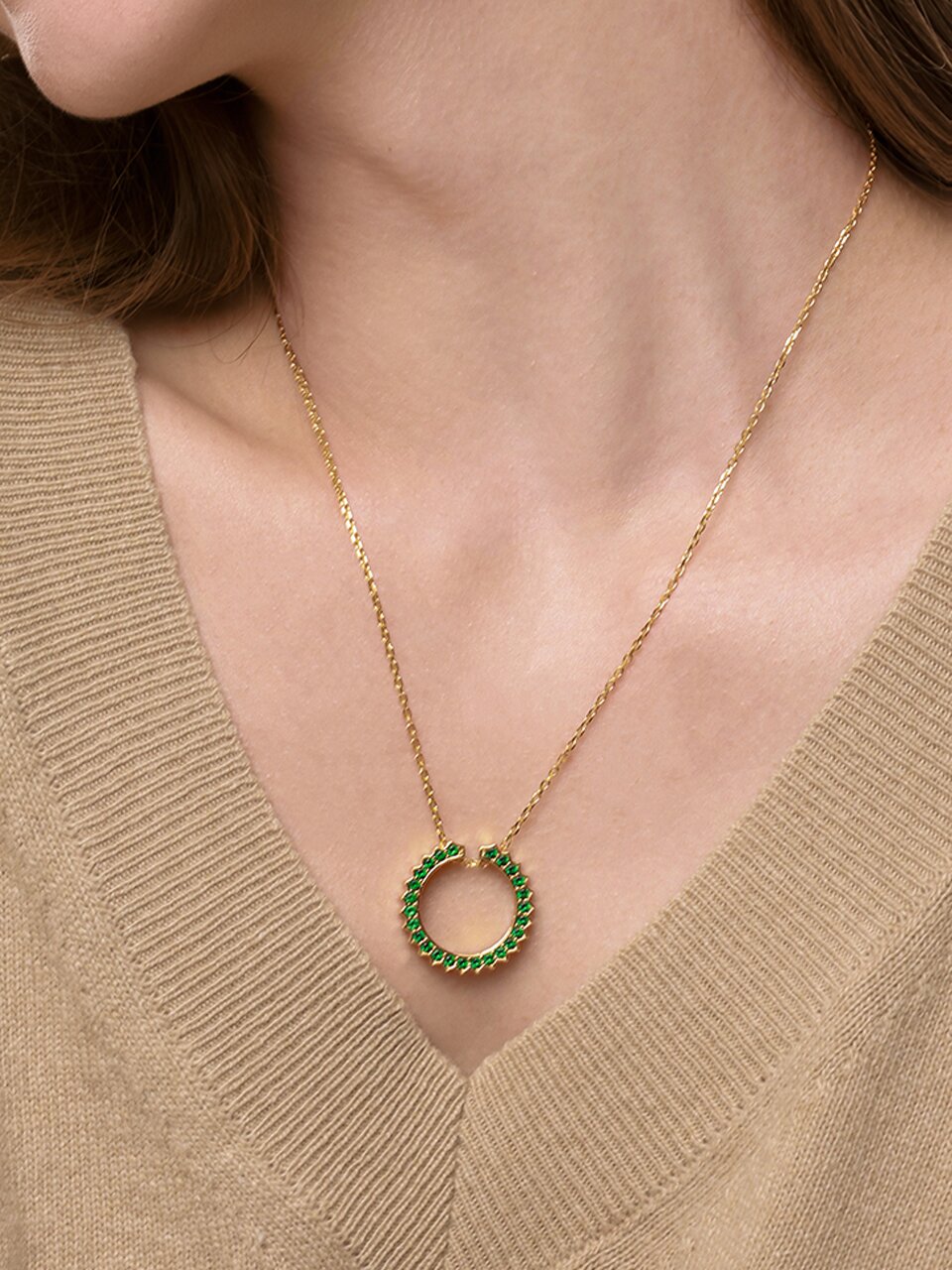 Solar Circle Emerald Necklace ( S925 )