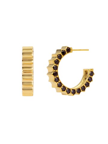 Solar Circle Black Earrings ( S925 )