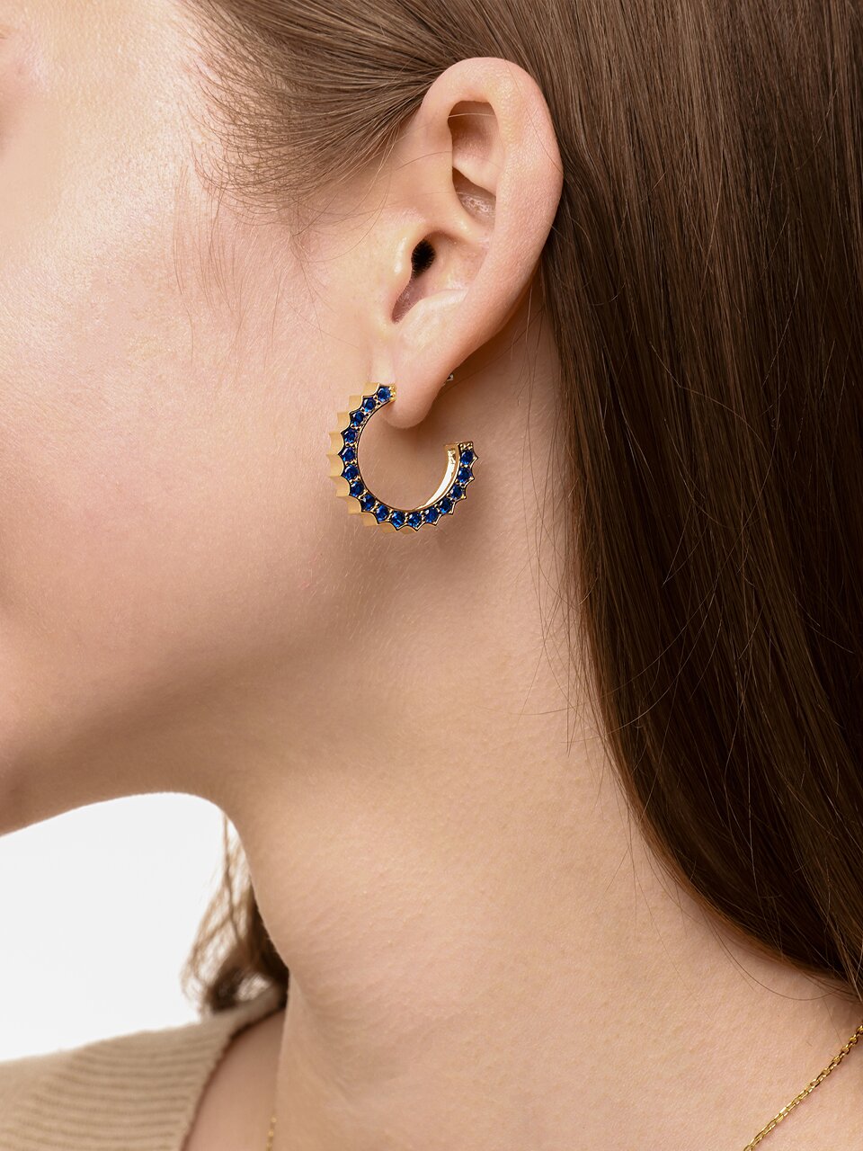 Solar Circle Sapphire Earrings ( S925 )