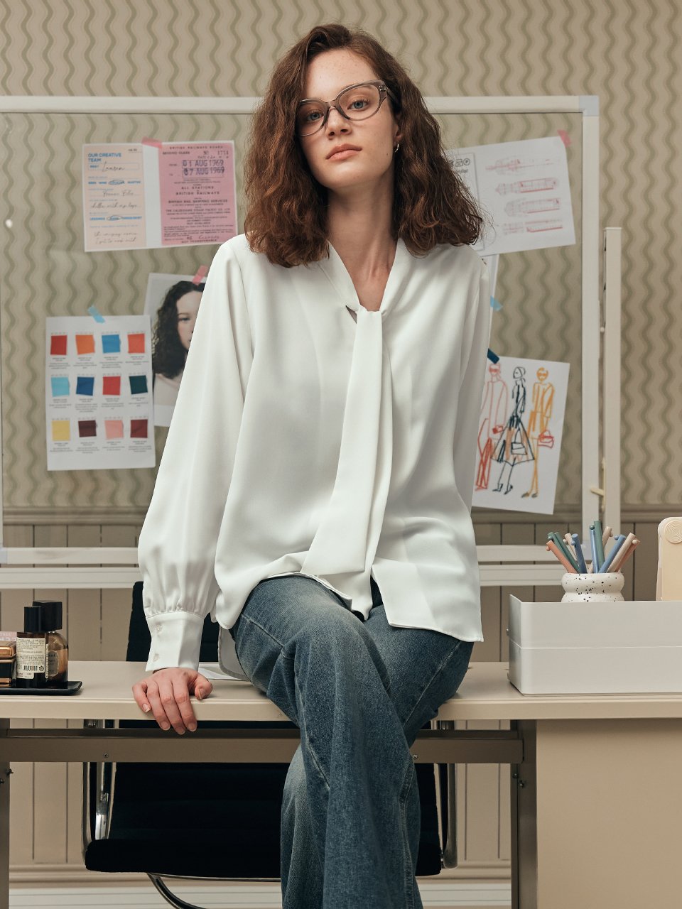 [10컬러] 타이 블라우스