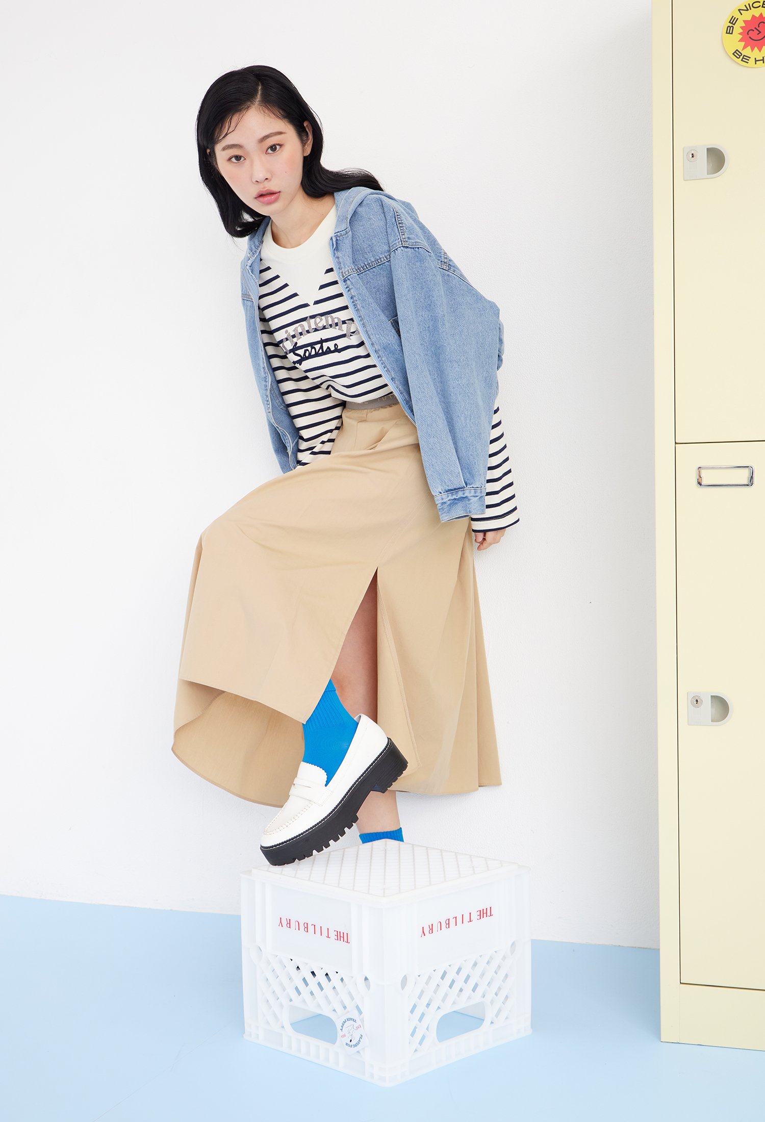 크롭 데님 후드 재킷 (L/BLUE)