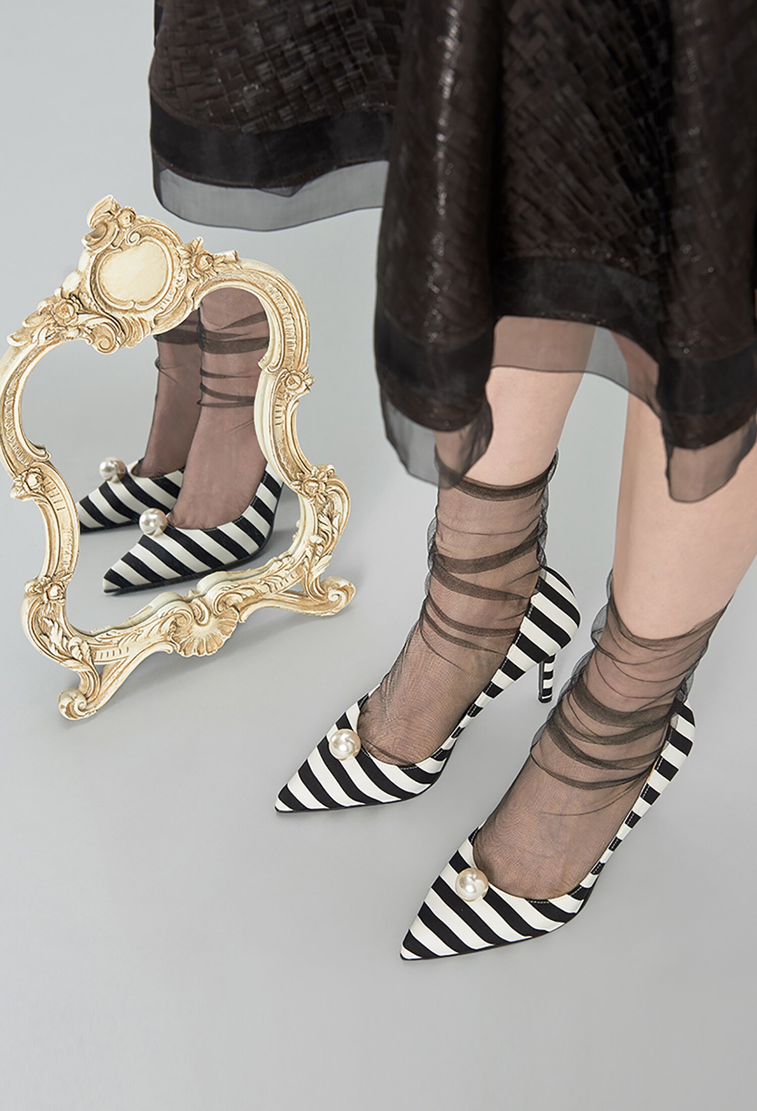 Hepbonnie High Heels - Black/White Stripe