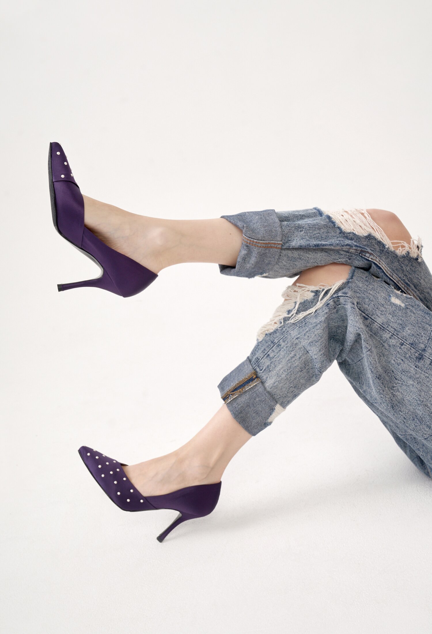 Luna Pearl on the Satin Stilettos Purple 5,7,9cm