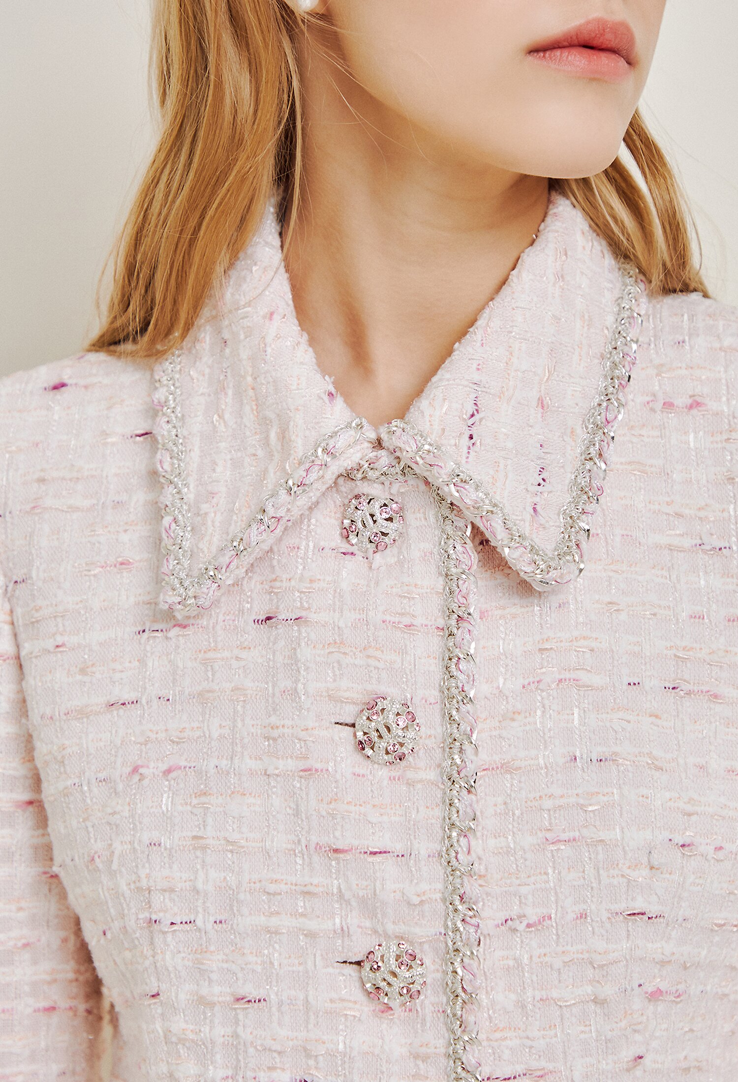 트위드 글리터 브레이드 크롭 재킷 (PINK)