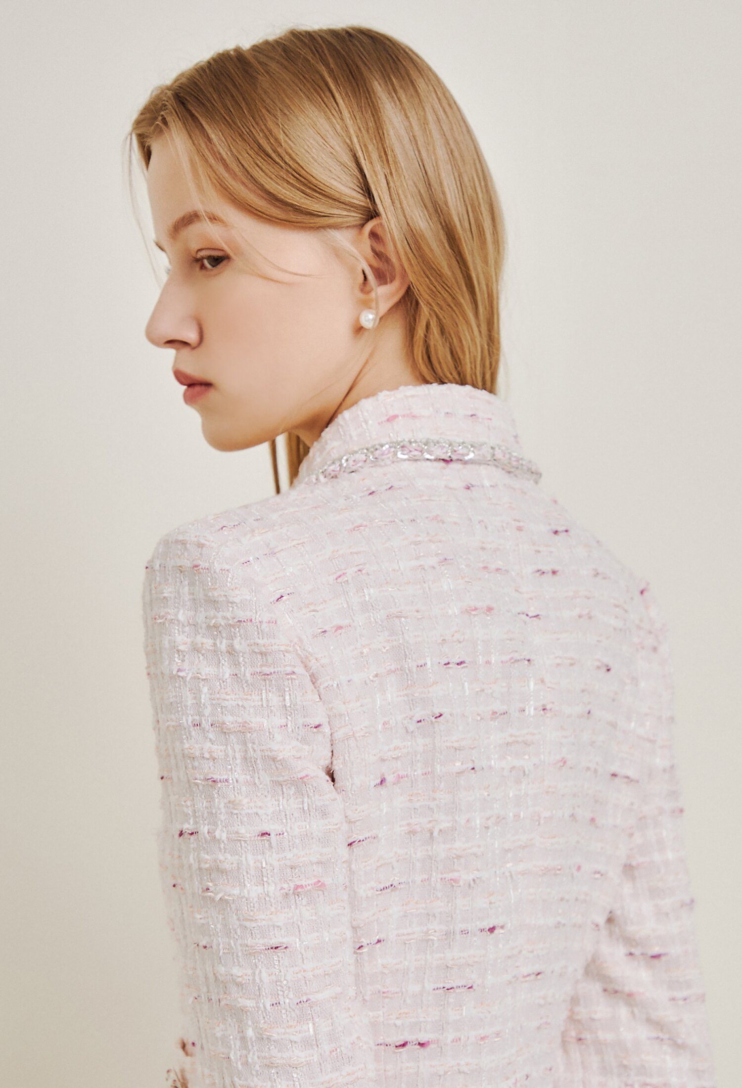 트위드 글리터 브레이드 크롭 재킷 (PINK)