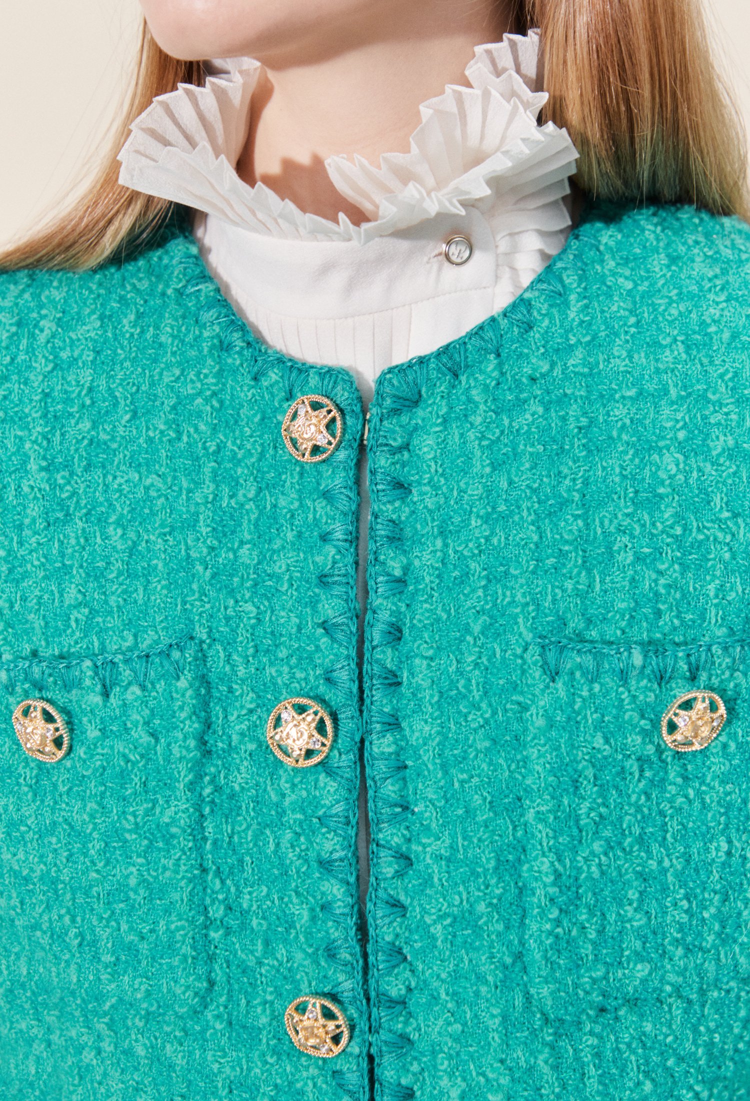울 논칼라 트위드 재킷 (GREEN)