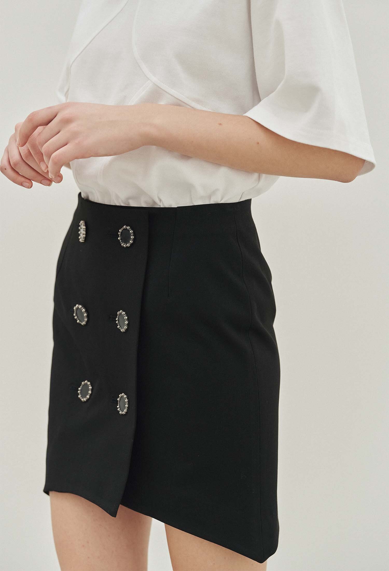 Estel Double Button Wool Miniskirt (Black)
