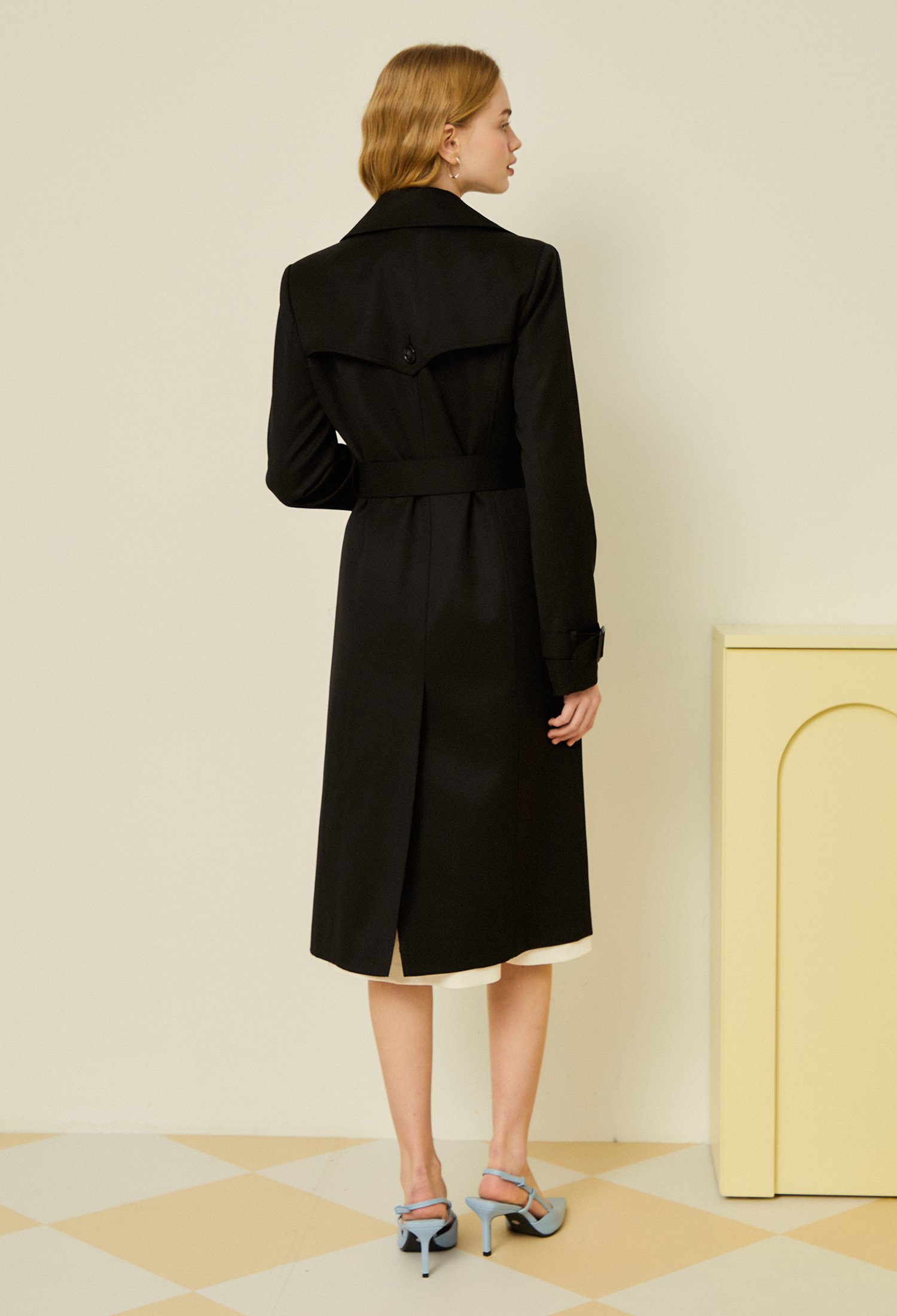 더블 브레스트 울 트렌치 코트 (BLACK)