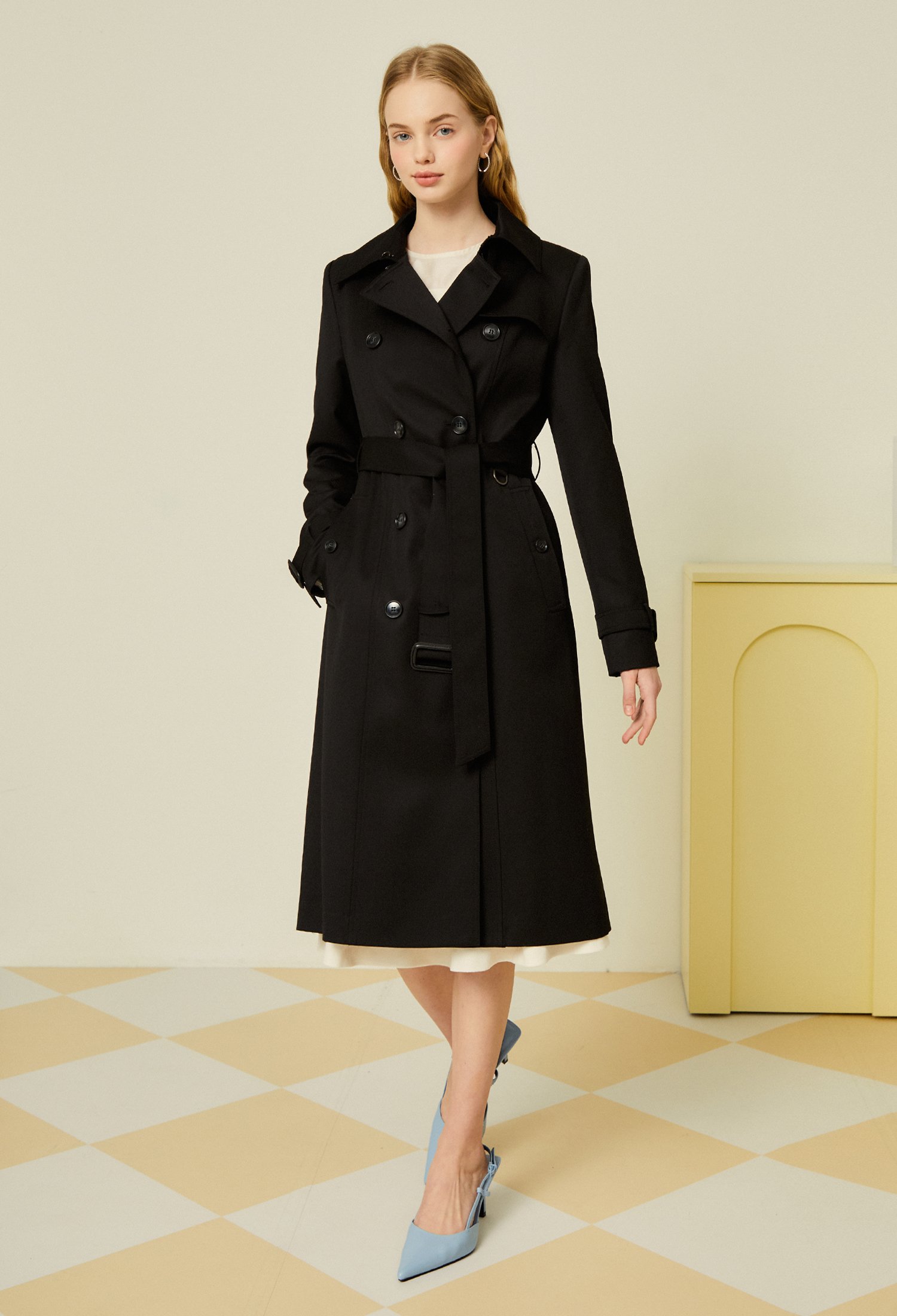 더블 브레스트 울 트렌치 코트 (BLACK)