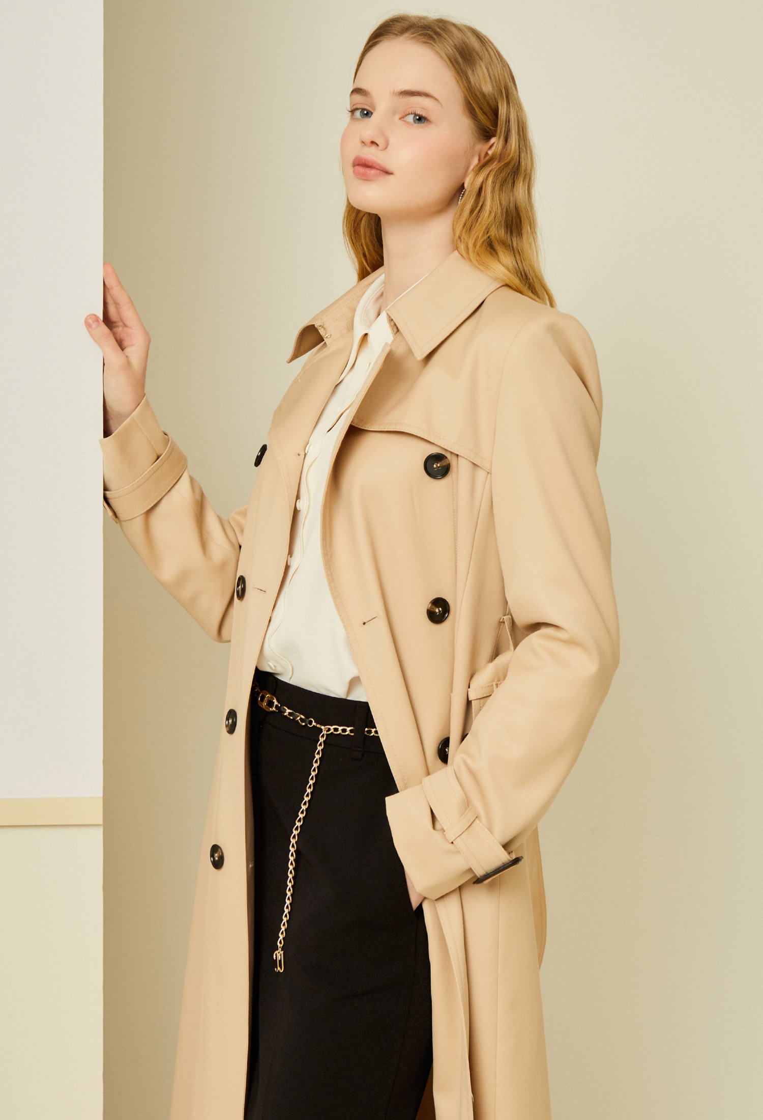 더블 브레스트 울 트렌치 코트 (BEIGE)