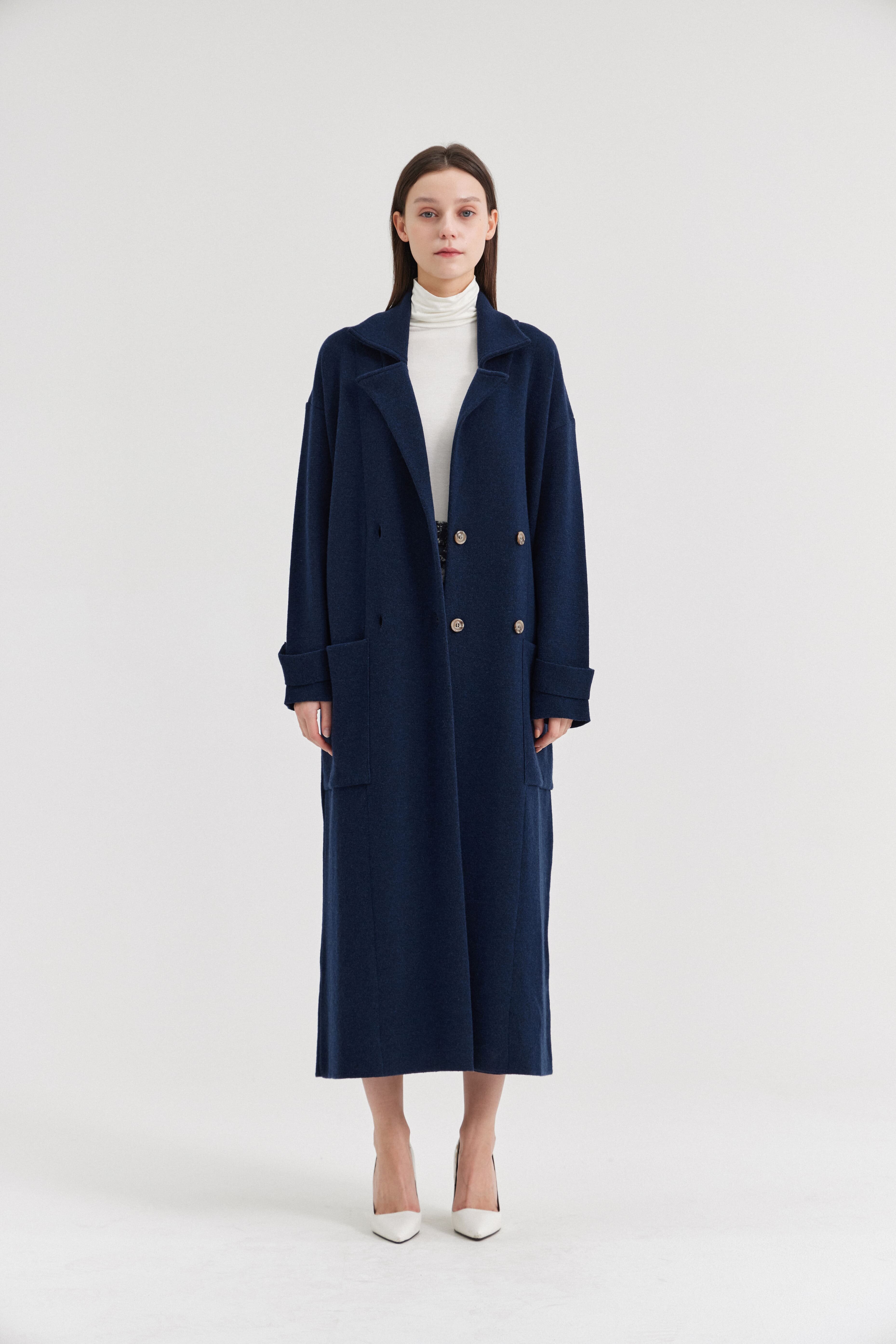 [크램38] EMANUELLE KNITTED DOUBLE BREAST COAT