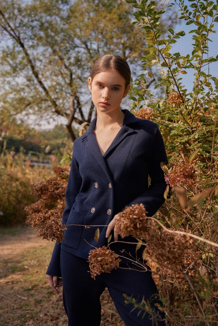 [크램38] PRAMA KNITTED SMALL BOXI JACKET BLU