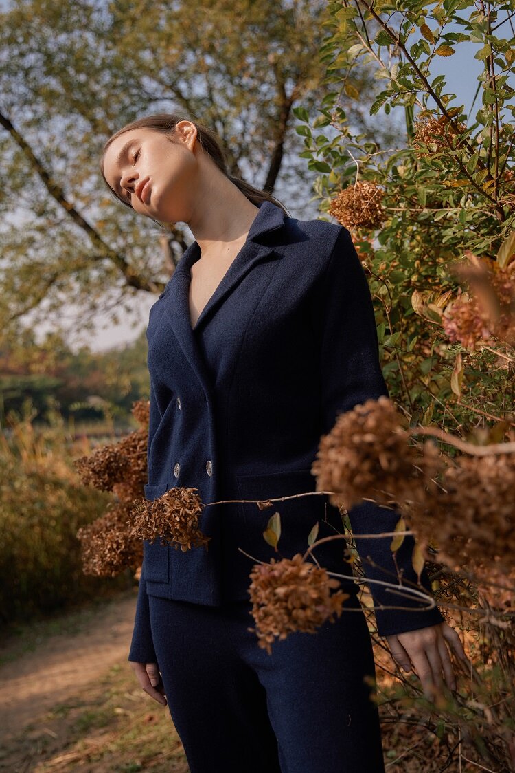 [크램38] PRAMA KNITTED SMALL BOXI JACKET BLU