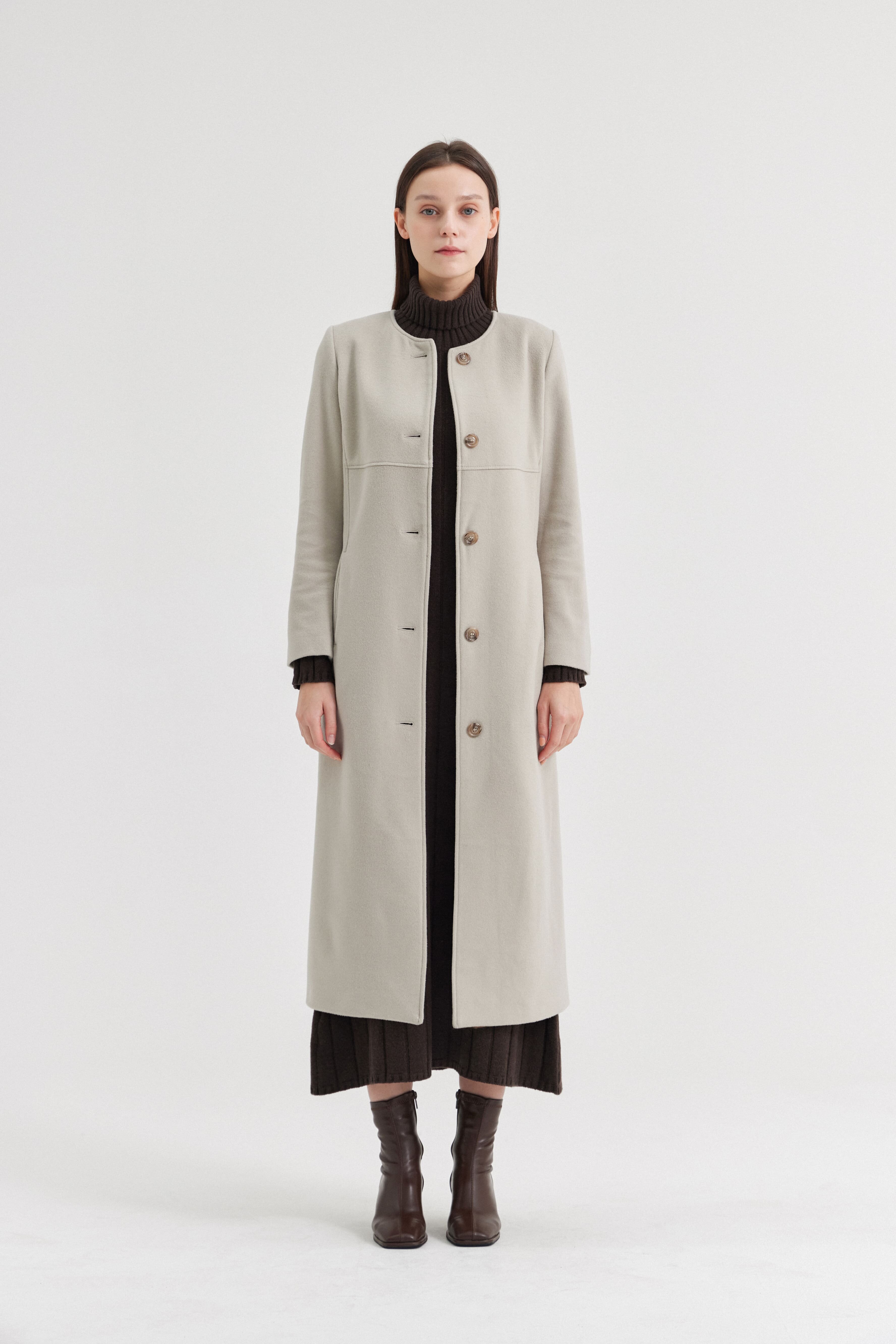 [크램38] ELENEDDA COAT WITHOUT COLLAR CACHA