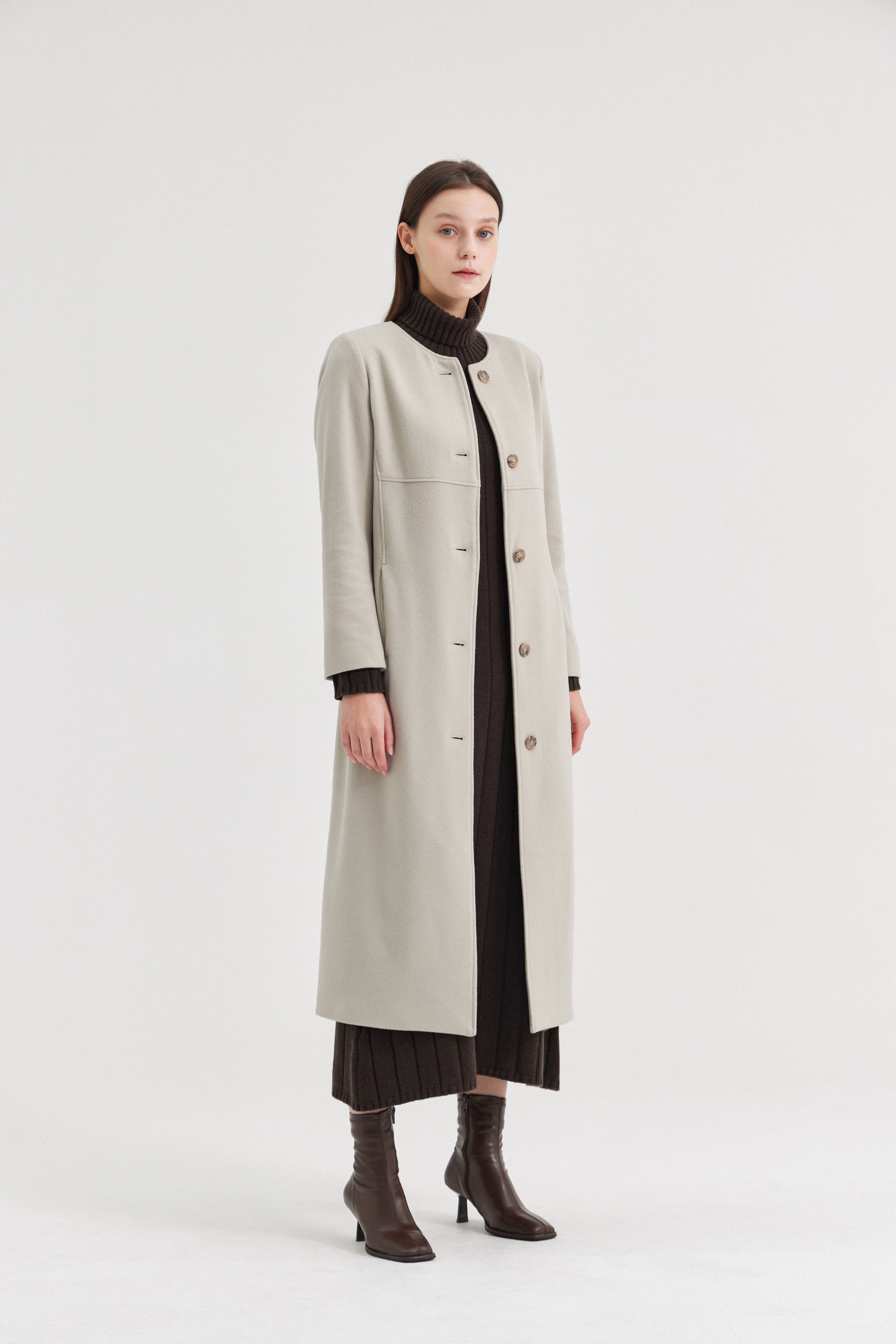 [크램38] ELENEDDA COAT WITHOUT COLLAR CACHA