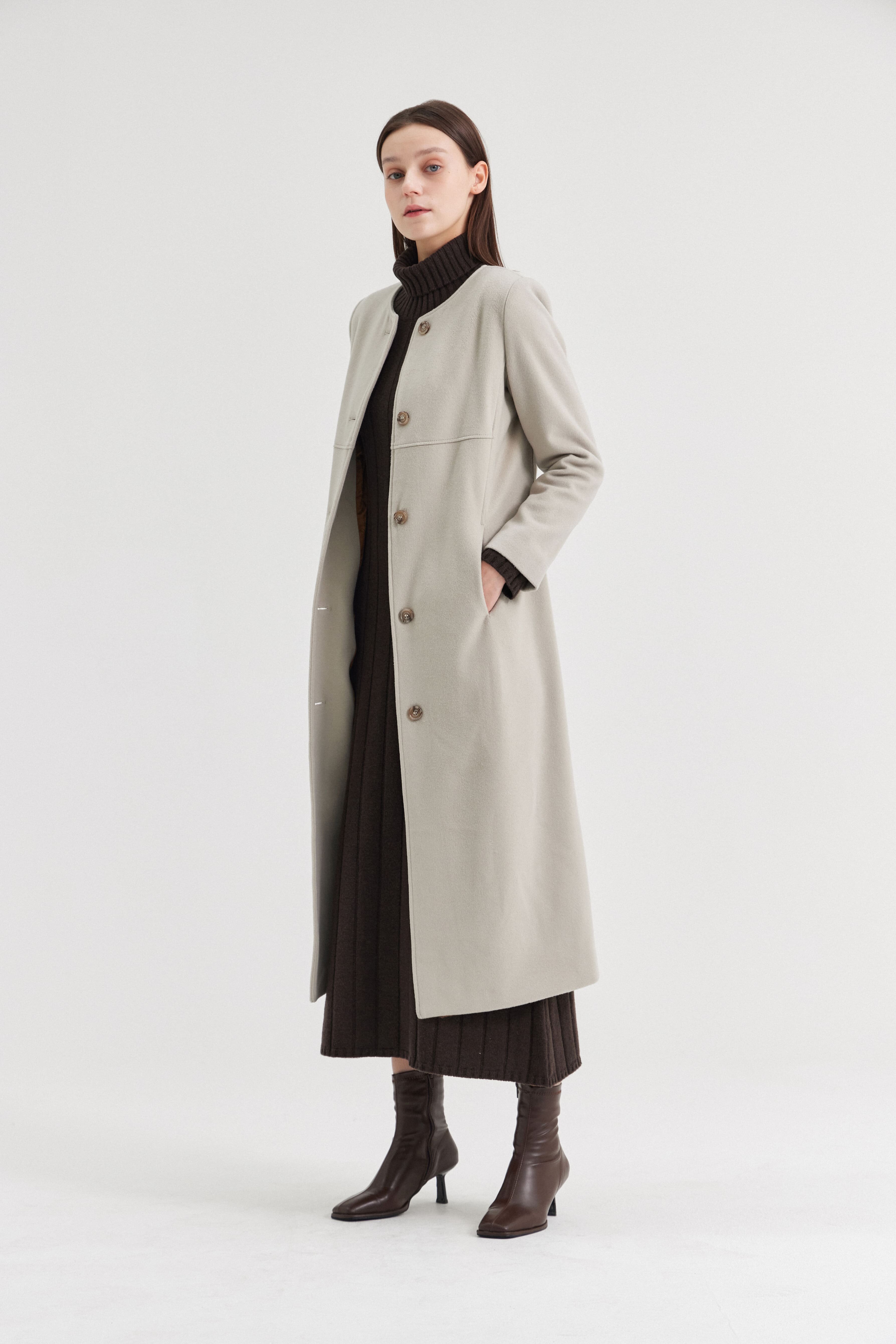 [크램38] ELENEDDA COAT WITHOUT COLLAR CACHA